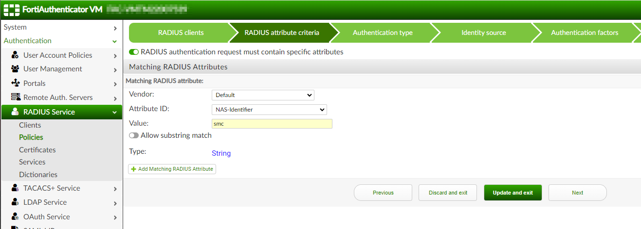 FAC RADIUS Attributes filter