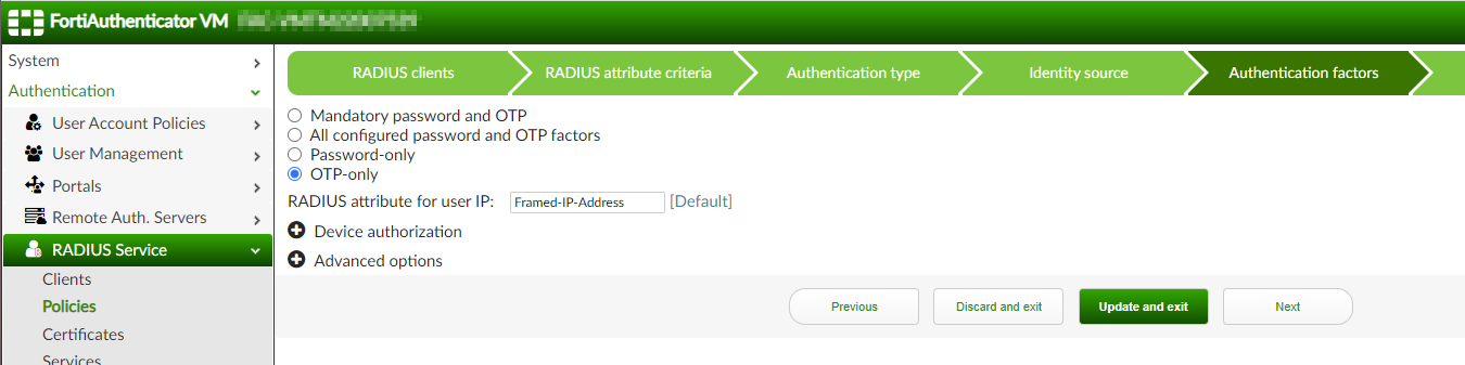 FAC RADIUS Authentication factors