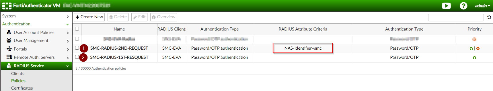 FAC RADIUS Policies